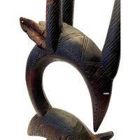 Abstract Bamana/Bambara Chiwara Carved Wood Figure Headdress from Mali - 27.5" H X 9.5" D X 2.5" W