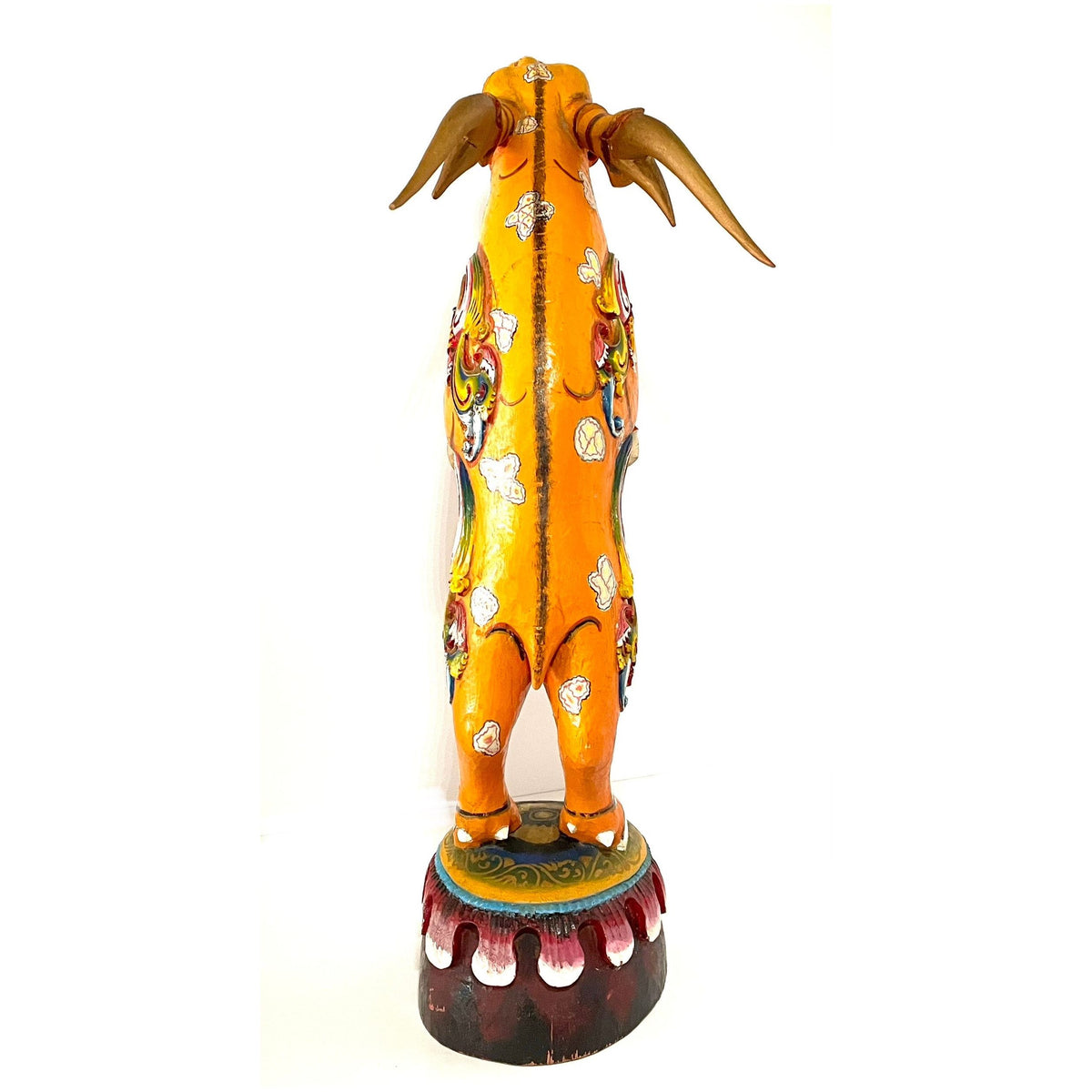 Vintage Handpainted Orange Balinese Jumping Deer Sculpture - 27" H X 7" W X 13" D